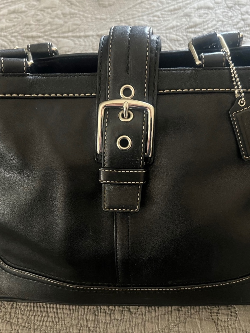 Coach Black Y2K F12602 Hampton Carry All Satchel Leather Buckle Zipper Bag